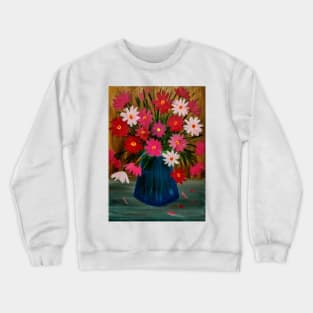 A beautiful bouquet of mixed flowers iin a deep blue vase Crewneck Sweatshirt